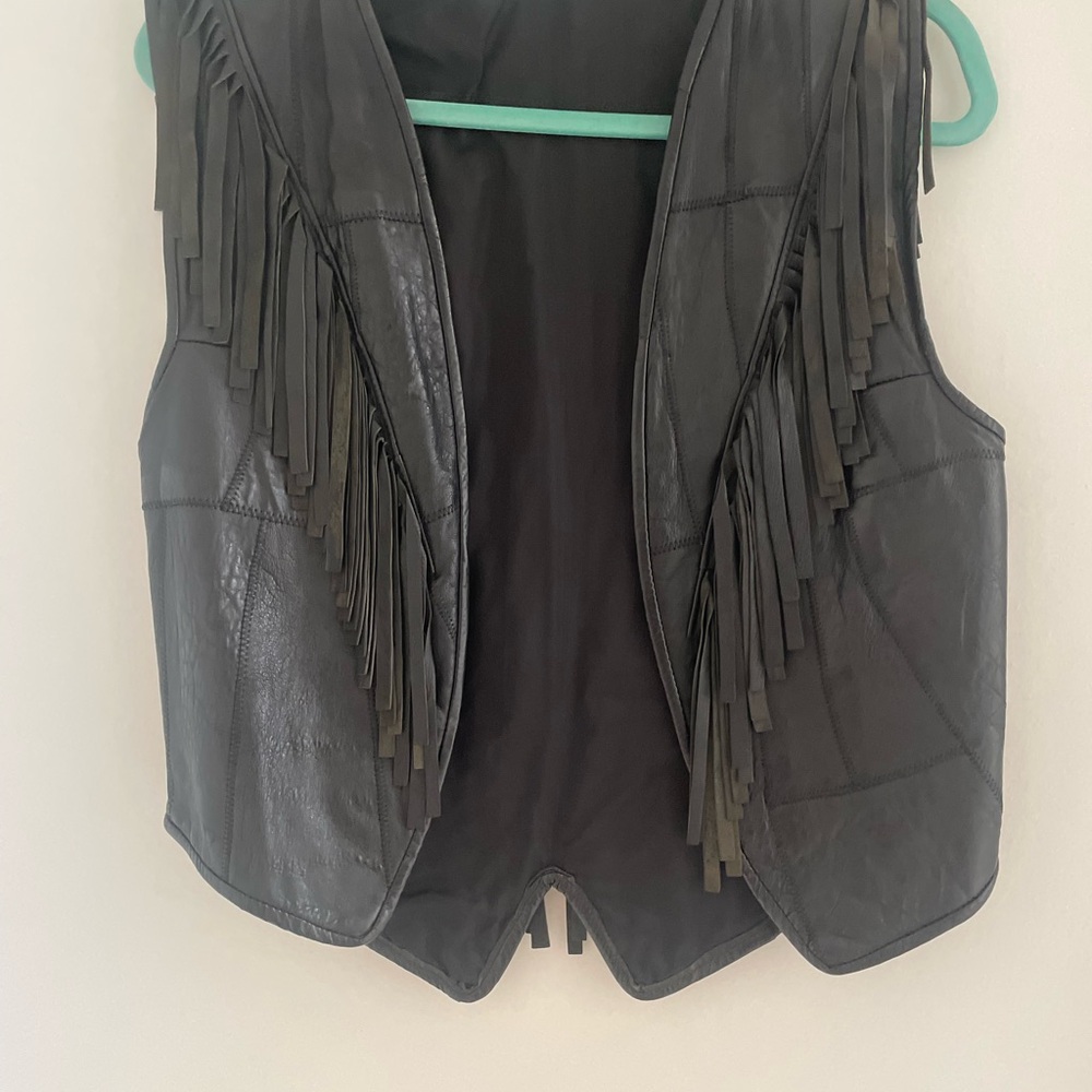 Fringed Black Leather Vest